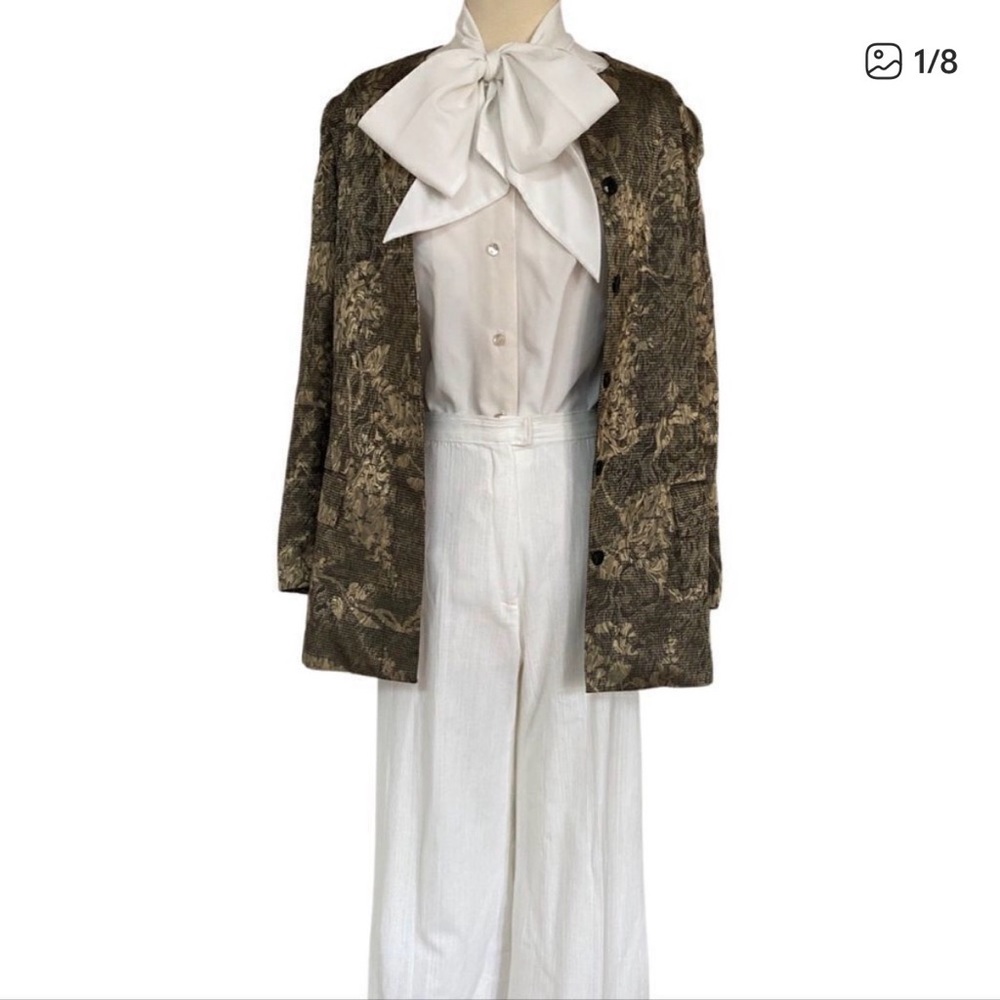 FAB Vintage 80s Saks Fifth Aveue Satin Metallic Hidden Button Longline Jacket